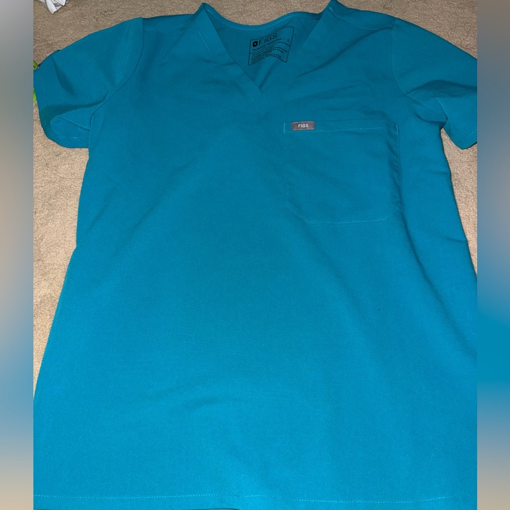 Figs Teal V-Neck Short Sleeve Scrub Top